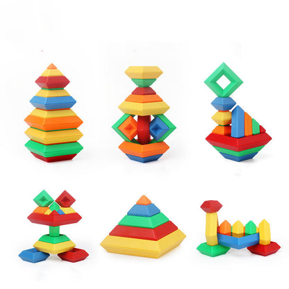 Kids Rainbow Tower Ring Wooden Jenga Color Cognitive Set Shapes Building Blocks Montessori Educational Toys for Kids