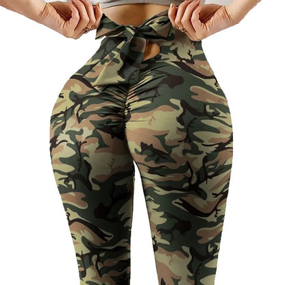 Camouflage Printing Leggings Sexy Bowknot Tights Pants Bow Bandage Casual Trousers For Women Push Up Exercise Fitness Yoga Pants