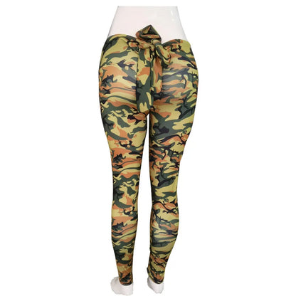 Camouflage Printing Leggings Sexy Bowknot Tights Pants Bow Bandage Casual Trousers For Women Push Up Exercise Fitness Yoga Pants