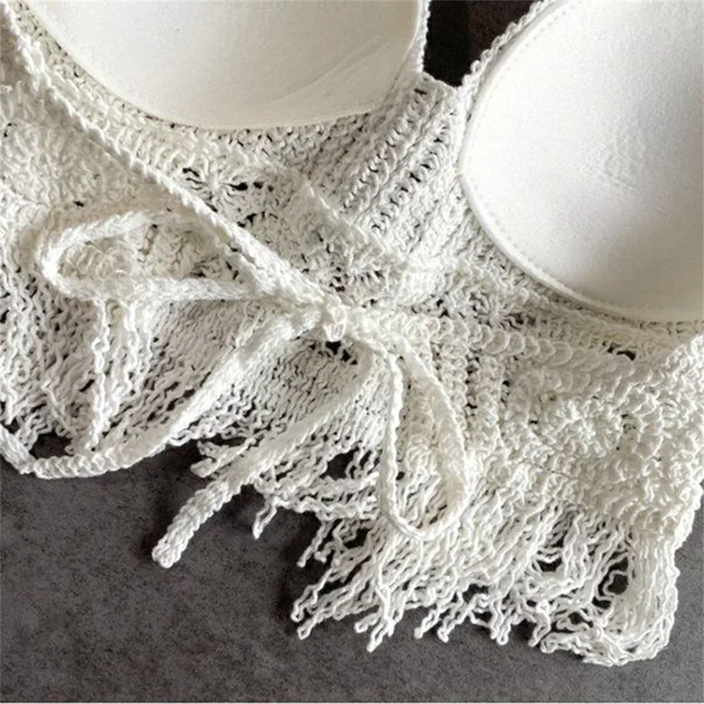 Hollow Out Underwear Women Sexy Summer Beach Short Tank Top Women Sweet Knitted Bra Tassel Women Short Top Debardeur Femme 2024