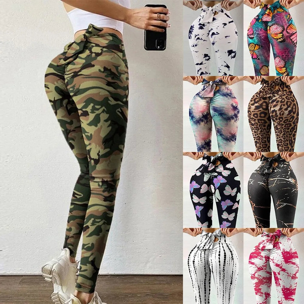 Camouflage Printing Leggings Sexy Bowknot Tights Pants Bow Bandage Casual Trousers For Women Push Up Exercise Fitness Yoga Pants